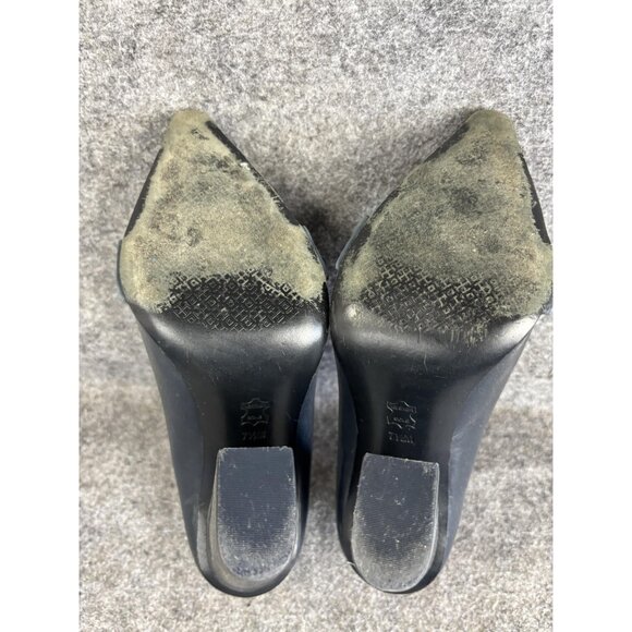 Tory Burch Shoes Womens Size 7.5 Navy Block Heel Loafer Pumps Pointed Toe Suede - Picture 8 of 9